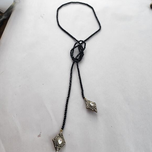 HEIDI DAUS Long Crystal Beaded Lariat Necklace Retired $259 Layering Black Gold - Picture 3 of 7